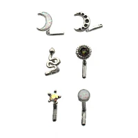 Multi-Pack CZ Star and Moon L-Bend Nose Rings 6 Pack - 20 Gauge
