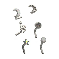 Multi-Pack CZ Star and Moon L-Bend Nose Rings 6 Pack - 20 Gauge