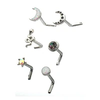 Multi-Pack CZ Star and Moon L-Bend Nose Rings 6 Pack - 20 Gauge