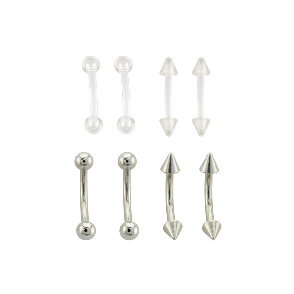 Multi-Pack Titanium and Acrylic Curved Barbells 8 Pack - 16 Gauge
