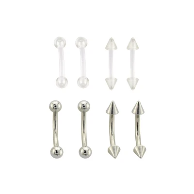 Multi-Pack Titanium and Acrylic Curved Barbells 8 Pack - 16 Gauge