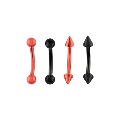 Multi-Pack Black and Red Curved Barbells 4 Pack - 16 Gauge