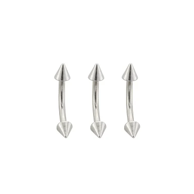 Multi-Pack Spiked Titanium Internally Threaded Curved Barbells 3 Pack - 16 Gauge