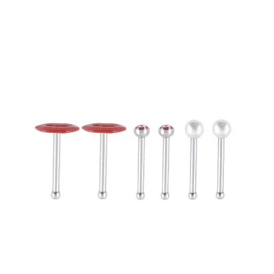 Multi-Pack Kiss Mark and Pearl-Effect Basic Nose Pins 6 Pack - 20 Gauge