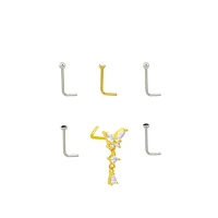 Multi-Pack Basic and CZ Butterfly Dangle L-Bend Nose Pins 6 Pack - 22 Gauge