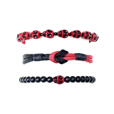 Multi-Pack Black and Red Skull Bracelets - 4 Pack