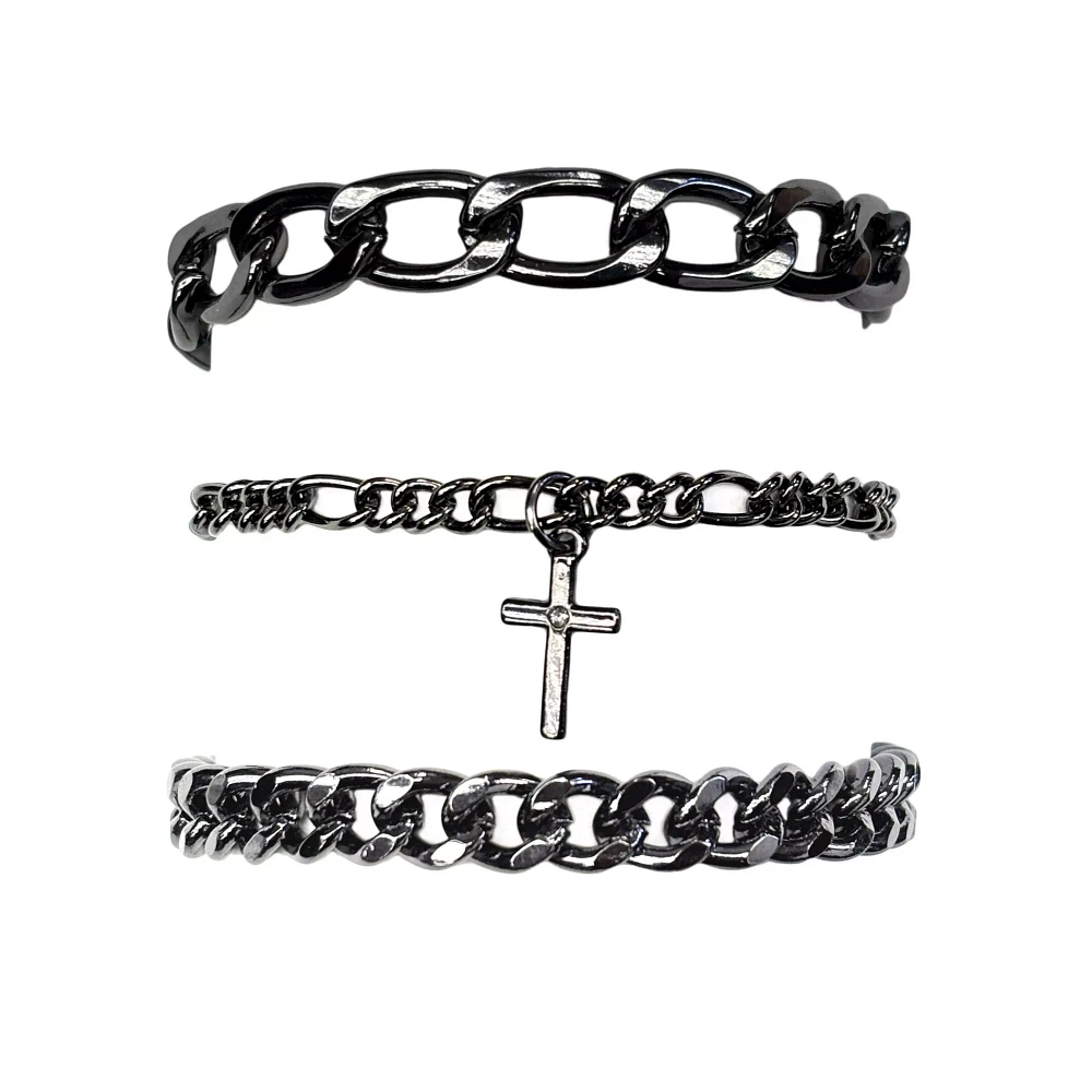Multi-Pack Cross Charm Chain Bracelets - 3 Pack