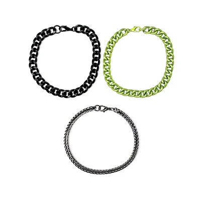 Multi-Pack Black and Green Curb Chain Bracelets - 3 Pack
