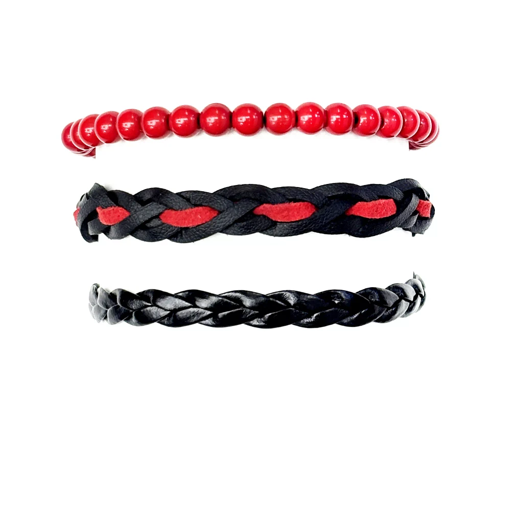 Multi-Pack Red and Black Woven and Beaded Bracelets - 3 Pack