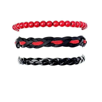 Multi-Pack Red and Black Woven and Beaded Bracelets - 3 Pack