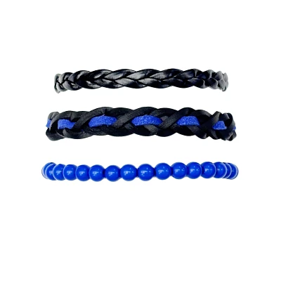 Multi-Pack Black and Blue Woven and Beaded Bracelets - 3 Pack