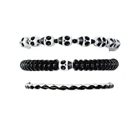 Multi-Pack Black and White Skull Cord and Beaded Bracelets - 3 Pack