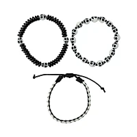 Multi-Pack Black and White Skull Cord and Beaded Bracelets - 3 Pack