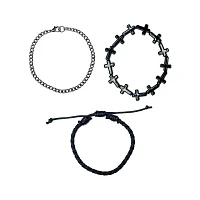 Multi-Pack Black Cross Beaded and Chain Bracelets - 3 Pack