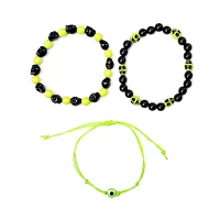 Multi-Pack Black and Neon Green Skull Cord and Beaded Bracelets - 3 Pack
