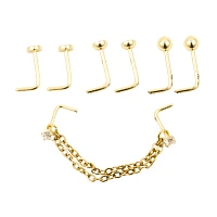Multi-Pack Goldtone CZ Chain L-Bend Nose Pins 4 Pair - 20 Gauge
