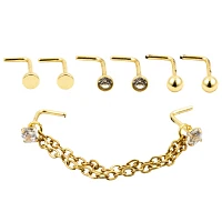 Multi-Pack Goldtone CZ Chain L-Bend Nose Pins 4 Pair - 20 Gauge