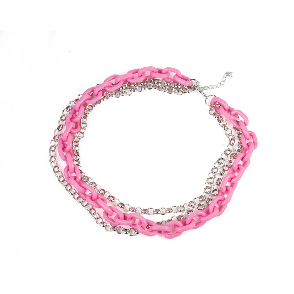 Pink 3 Row Chunky Chain Necklace