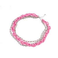 Pink 3 Row Chunky Chain Necklace