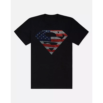 Superman Black American Flag Shield T Shirt - DC