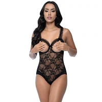 Lace Open Cup Crotchless Teddy- Black