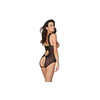 Lace Open Cup Crotchless Teddy- Black