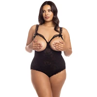 Plus Size Lace Open Cup Teddy - Black
