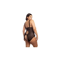 Plus Size Lace Open Cup Teddy - Black