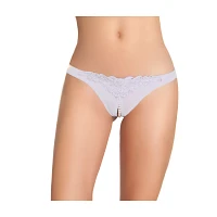 Pearl Crotchless Thong Panties - White