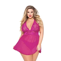 Plus Size Galloon Lace Babydoll and Panties Set