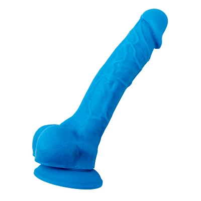 Suction Cup Dildo with Balls Blue - 8 Inch
