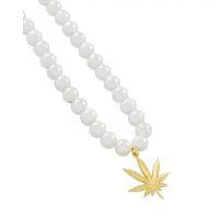 Pearl-Effect Goldplated Weed Leaf Necklace