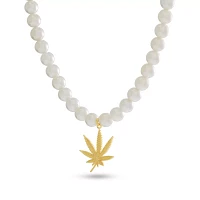 Pearl-Effect Goldplated Weed Leaf Necklace