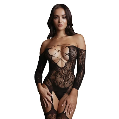 Crossneck Suspender Black Lace Bodystocking