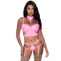 Demi Bra, Harness, Garter and Panties Set