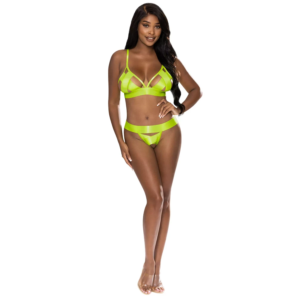 Neon Yellow Strappy Bra and Panties