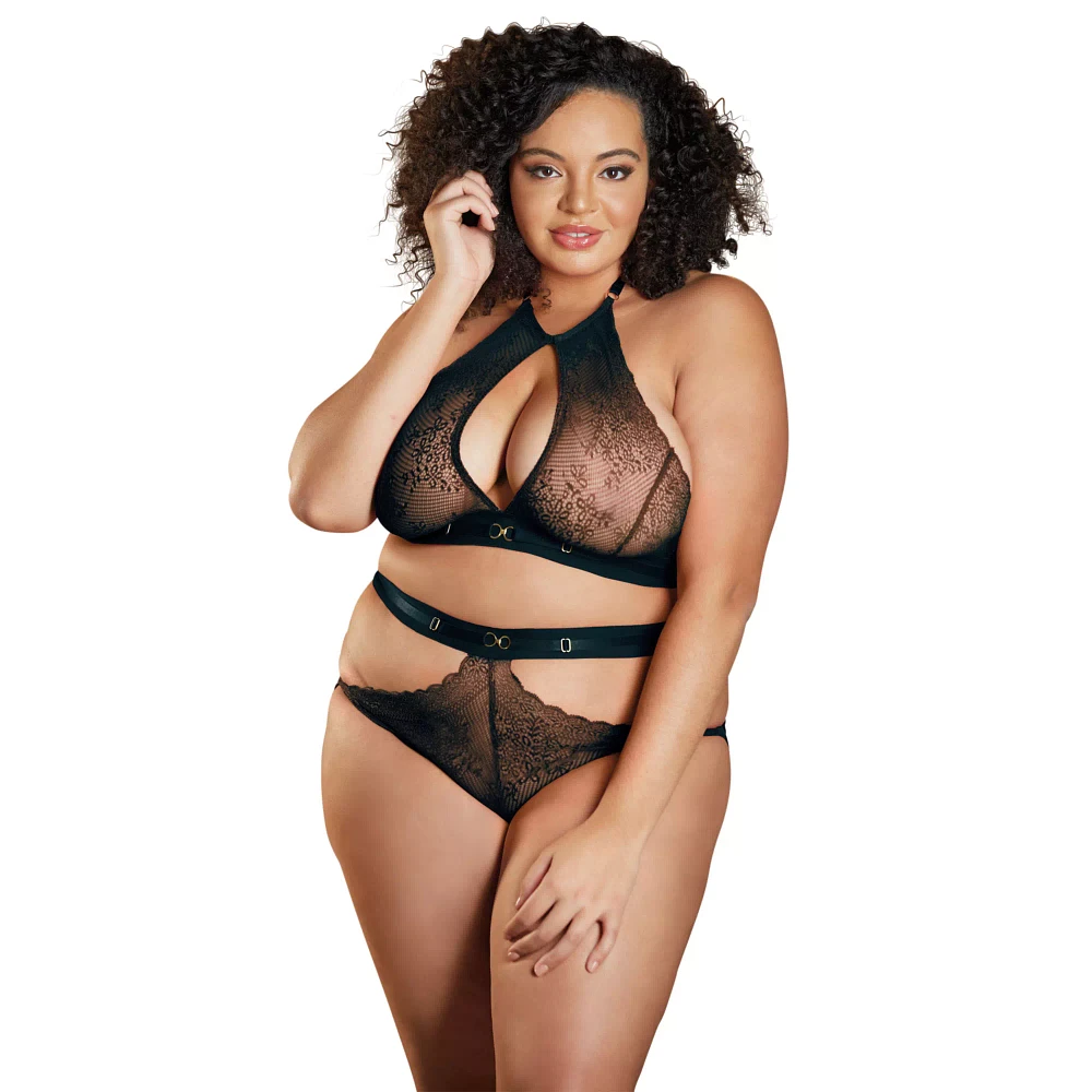 Plus Size Lace Halter Bra and Panties Set