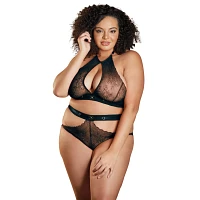 Plus Size Lace Halter Bra and Panties Set