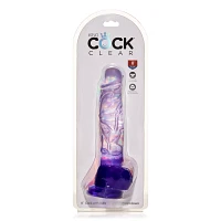 King Cock Realistic Suction Cup 8 Inch Dildo with Purple Balls
