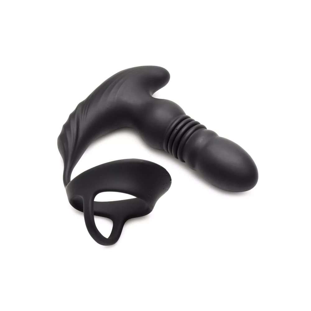 Remote Control 10-Function Thrusting Vibrating Butt Plug with Cock and Ball Strap - 5.7 Inch