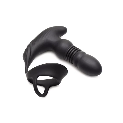 Remote Control 10-Function Thrusting Vibrating Butt Plug with Cock and Ball Strap - 5.7 Inch
