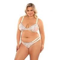 Plus Size Glow in the Dark Floral Mesh Bralette and Panty Set