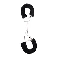 Black Furry Handcuffs in a Bag