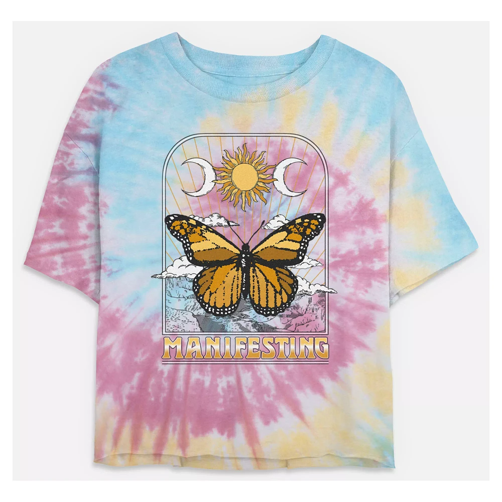 Tie Dye Manifesting Butterfly Cropped T Shirt