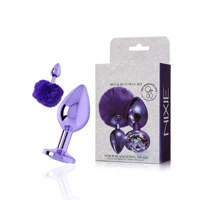 Purple Pom Pom Metal Butt Plug Set - Nixie
