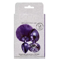 Purple Pom Pom Metal Butt Plug Set - Nixie