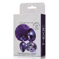 Purple Pom Pom Metal Butt Plug Set - Nixie