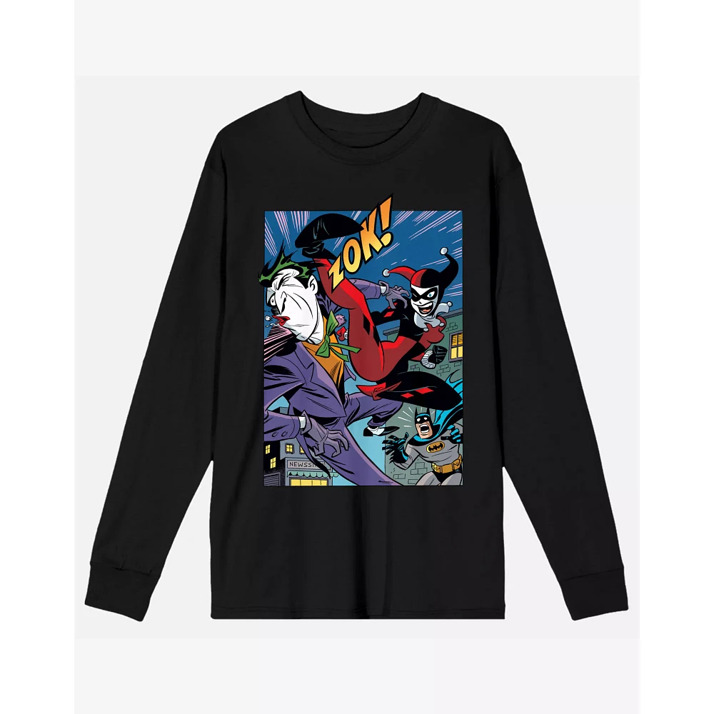 Harley Quinn and Joker Punch Long Sleeve T Shirt - DC Comic Book