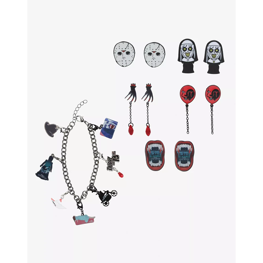Multi-Pack 13 Days of Classic Horror Charm Bracelet and Earrings 6 Pack - Warner Bros. Horror