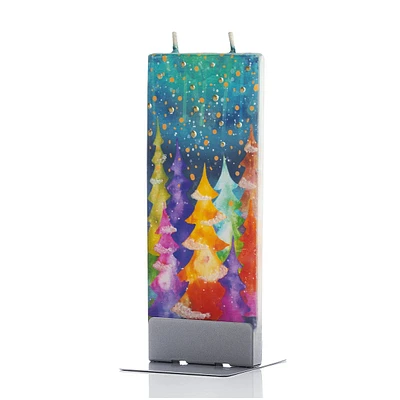 Flat Candle Colorful Winter Night Trees